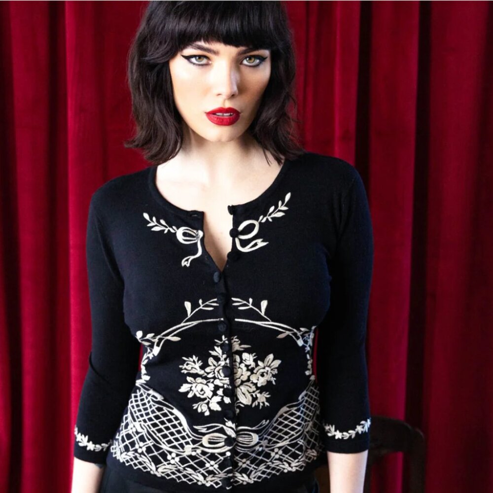 NWT Wheels & Dollbaby Marie Antoinette Black Cardigan - Picture 5 of 13